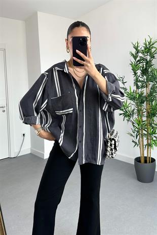 Lili Siyah Çizgi Detaylı Dökümlü Gömlek