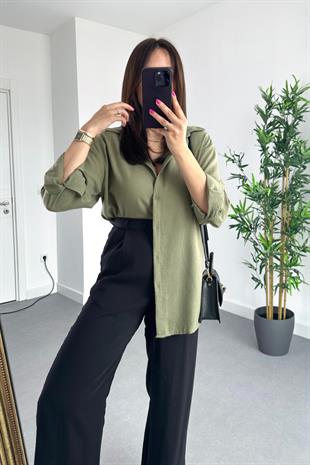 MD Haki Keten Dökümlü Gömlek