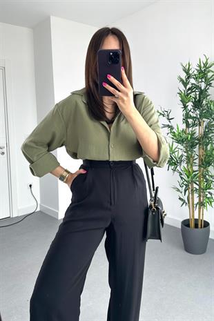 MD Haki Keten Dökümlü Gömlek