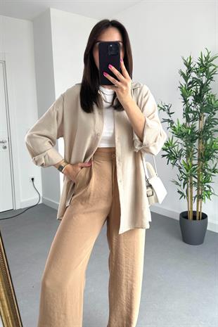 MD Taş Keten Dökümlü Gömlek