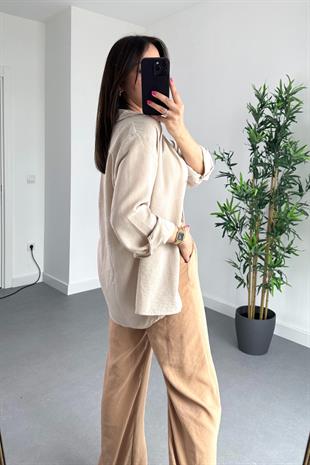 MD Taş Keten Dökümlü Gömlek