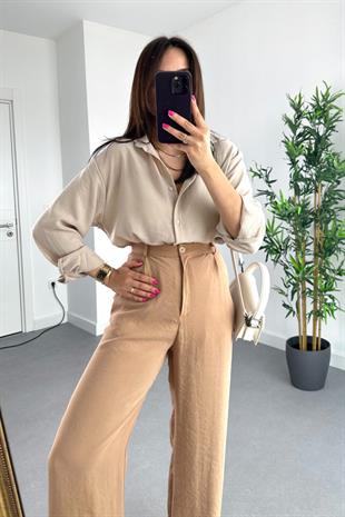 MD Taş Keten Dökümlü Gömlek