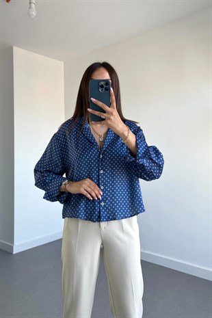 Mavi Desenli Uzun Kol Gömlek