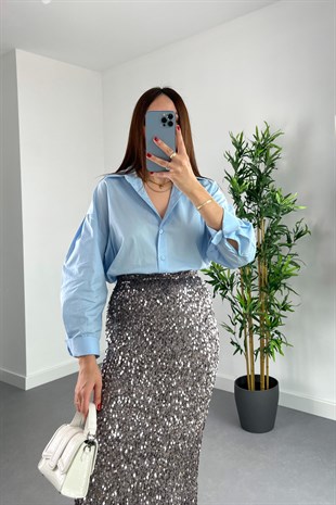 Mng Mavi Kalın Manşetli Gömlek