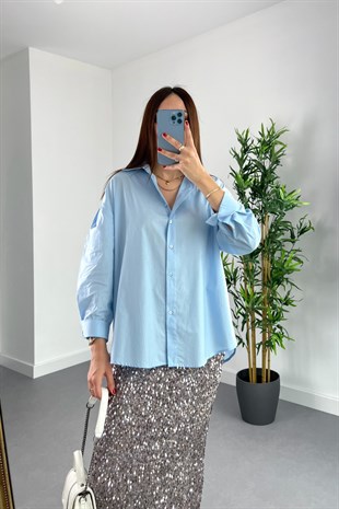 Mng Mavi Kalın Manşetli Gömlek