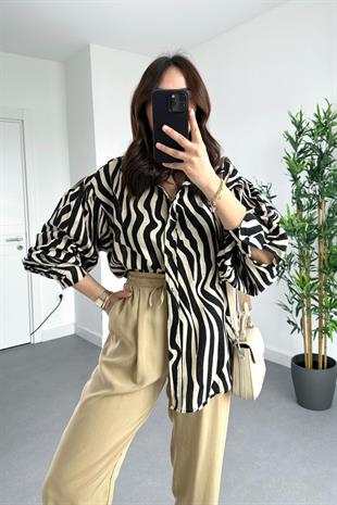 Mng Siyah Bej Desenli Gömlek