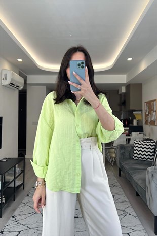 Neon Yeşili Çizgili Gömlek