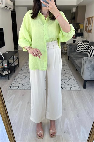Neon Yeşili Çizgili Gömlek