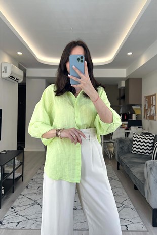 Neon Yeşili Çizgili Gömlek