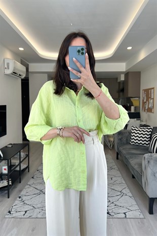 Neon Yeşili Çizgili Gömlek