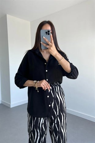 Oysho Model Siyah Keten Gömlek