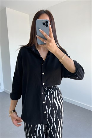 Oysho Model Siyah Keten Gömlek