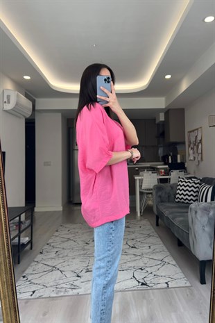 Pembe Çizgi Detay Kısa Kol Gömlek