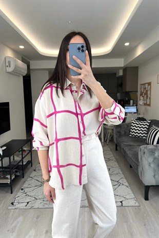 Pembe Çizgili Keten Gömlek