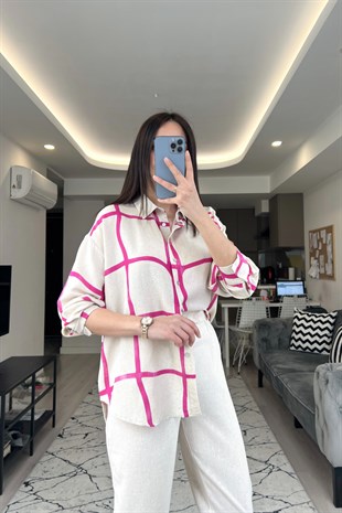 Pembe Çizgili Keten Gömlek