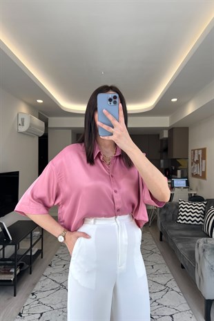 Pembe İpek/Saten Gömlek