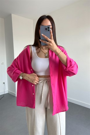 Pembe Oysho Model Keten Gömlek