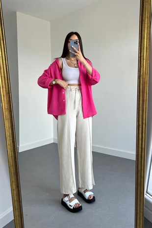 Pembe Oysho Model Keten Gömlek