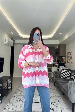 Pembe Zikzak Desen Gömlek