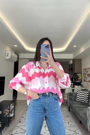Pembe Zikzak Desen Gömlek