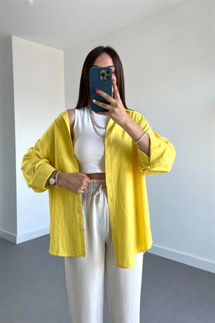 RV Sarı Keten Dokulu Gömlek