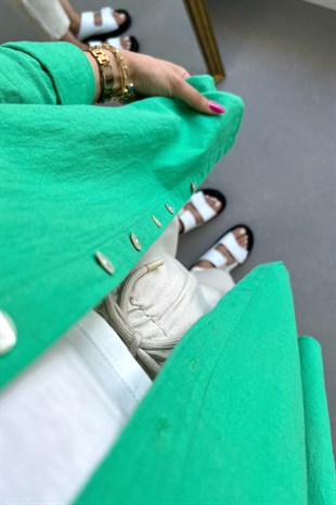 RV Yeşil Keten Dokulu Gömlek