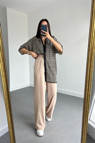 Siyah Ekru Desenli Gömlek