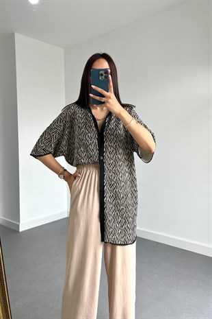 Siyah Ekru Desenli Gömlek