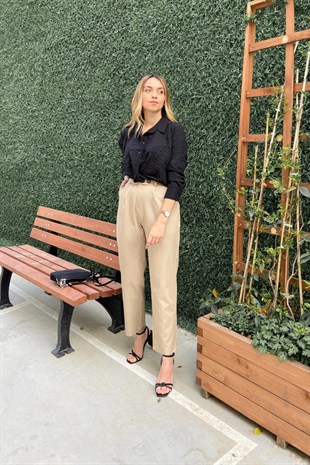 Siyah Gofre Kumaş Gömlek