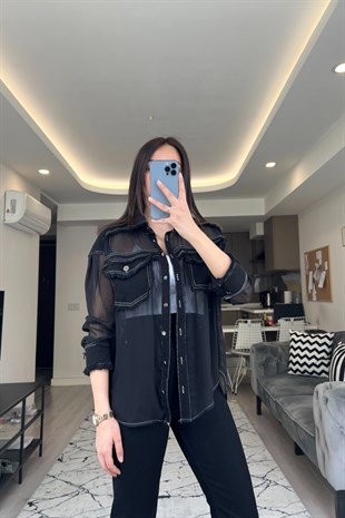 Siyah Jean Mixli Gömlek