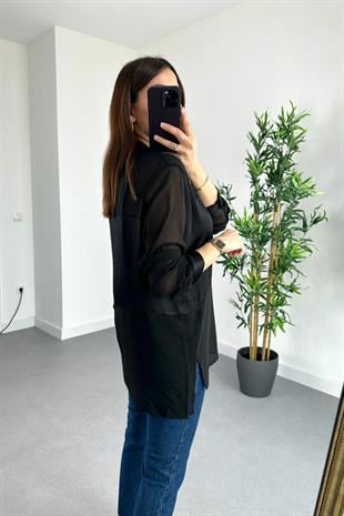 Siyah Şifon Saten Gömlek