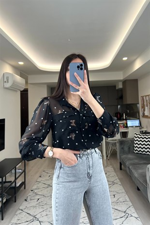 Tally Siyah Şifon Gömlek