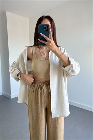 Taş Rengi Keten Gömlek