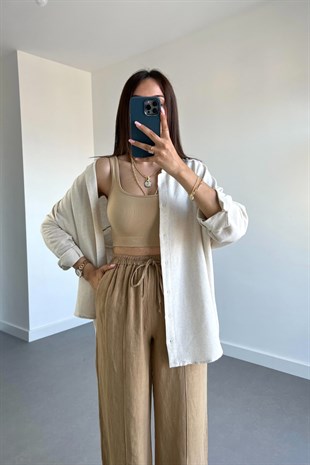 Taş Rengi Keten Gömlek