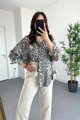 Vizon Leopar Desenli Gömlek