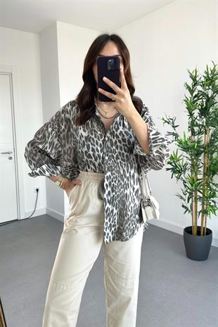 Vizon Leopar Desenli Gömlek