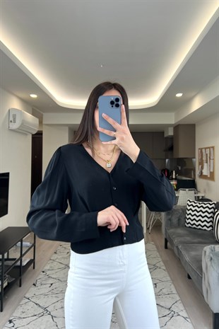 Weiji Siyah Düğmeli Gömlek