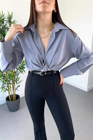 Wexta Antrasit Kalın Manşetli Modal Kumaş Gömlek