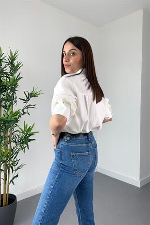 Wexta Beyaz Kalın Manşetli Modal Kumaş Gömlek