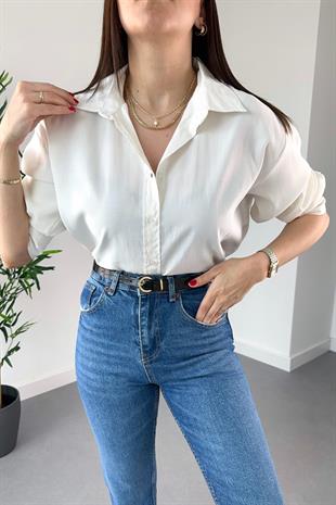 Wexta Beyaz Kalın Manşetli Modal Kumaş Gömlek