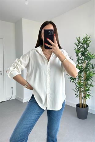 Wexta Beyaz Kalın Manşetli Modal Kumaş Gömlek