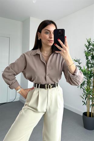 Wexta Kahve Kalın Manşetli Modal Kumaş Gömlek