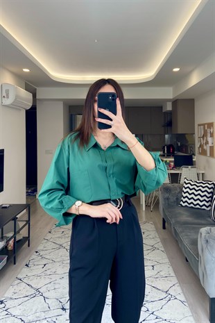 Zümrüt Yeşili Oversize Gömlek