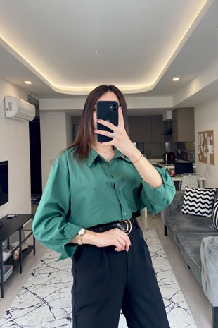 Zümrüt Yeşili Oversize Gömlek