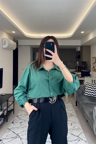 Zümrüt Yeşili Oversize Gömlek