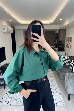 Zümrüt Yeşili Oversize Gömlek
