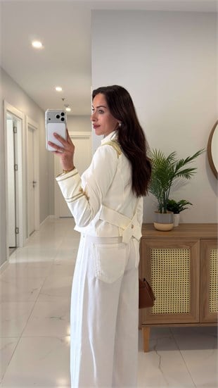 Gones Ekru Apoletli Vatkalı Blazer Ceket