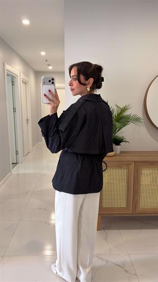Gorges Denim Mavisi Kuşaklı Premium Trençkot