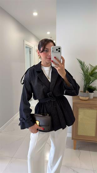 Gorges Denim Mavisi Kuşaklı Premium Trençkot
