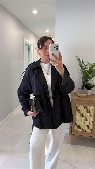 Gorges Denim Mavisi Kuşaklı Premium Trençkot